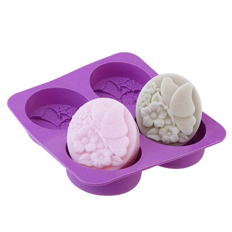 EchoDone 4 Cavities Oval Butterfly Flower Silicone Soap Mold DIY Handmade Silicone Molds for Soap Candle Bath Bomb Lotion Bar Cold Process Making Supplies - Image 1